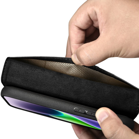 iCarer Oil Wax Wallet Case 2in1 etui iPhone 14 Plus skórzany pokrowiec z klapką Anti-RFID czarny (WMI14220723-BK)