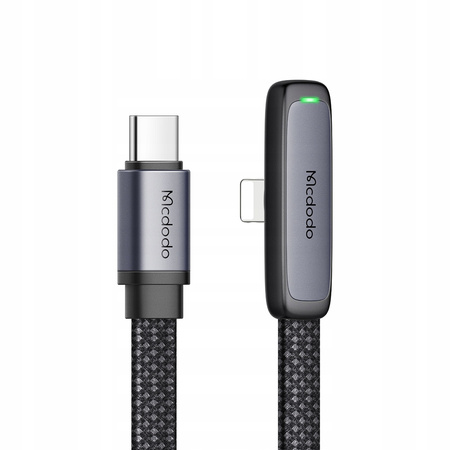 MCDODO KABEL KĄTOWY USB-C LIGHTNING PŁASKI 36W DO IPHONE 12 13 14 CZARNY 1M