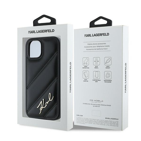 KARL LAGERFELD ETUI HARDCASE DIAGONAL QUILTED SCRIPT DO IPHONE 15 14 13 6.1