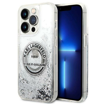 Etui Karl Lagerfeld KLHCP14LLCRSGRS na iPhone 14 Pro - srebrne Liquid Glitter RSG