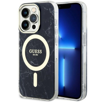Etui Guess GUHMP14LPCUMAK na iPhone 14 Pro - czarne Marble MagSafe
