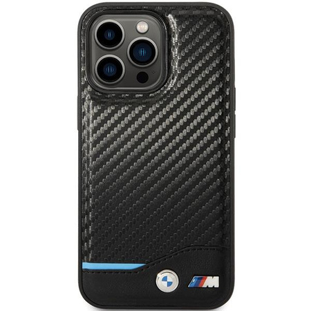 Etui BMW Leather Carbon na iPhone 13 Pro Max - czarne