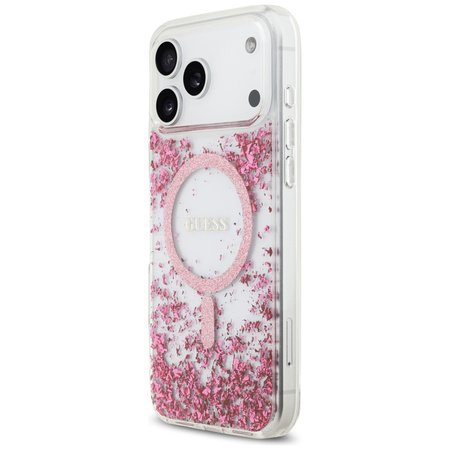 Etui Guess Resin Bottom Glitter MagSafe do iPhone 17 Pro Max różowy
