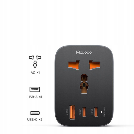 MCDODO PRZEJŚCIÓWKA ŁADOWARKA ADAPTER PODRÓŻNY WTYCZKA EU 3 X USB-C USB-A