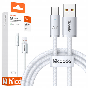 MCDODO KABEL USB-A USB-C SZYBKIE ŁADOWANIE USB TYP C 6A 100W 1M LED BIAŁY