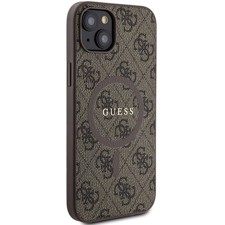 Etui Guess 4G Collection Leather Metal Logo MagSafe na iPhone 14 / 15 / 13 - brązowe