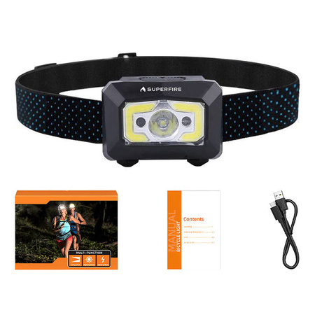 SUPERFIRE LATARKA CZOŁOWA X30 340LM DO WĘDROWANIA CAMPINGU TURYSTYKI USB