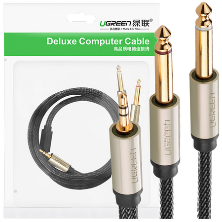 Ugreen kabel przewód audio mini jack 3,5 mm - 2 x jack 6,35mm 1m szary (AV126)