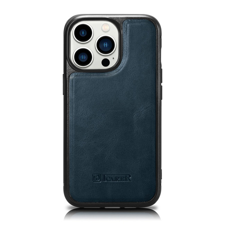 iCarer Leather Oil Wax etui pokryte naturalną skórą do iPhone 14 Pro Max (kompatybilne z MagSafe) niebieski (WMI14220720-BU)
