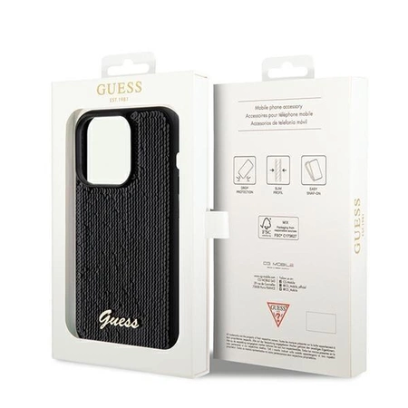 Etui Guess Sequin Script Metal na iPhone 14 Pro Max - czarne