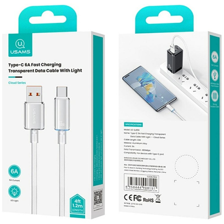 USAMS KABEL USB-A DO USB-C 6A 1.2M DO TELEFONÓW 6A SZYBKIE ŁADOWANIE