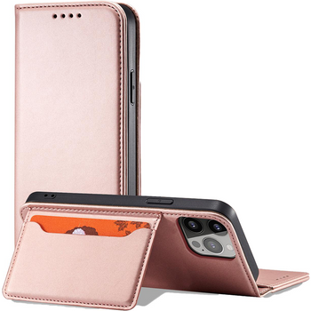 Magnet Card Case etui do iPhone 13 Pro Max pokrowiec portfel na karty kartę podstawka różowy