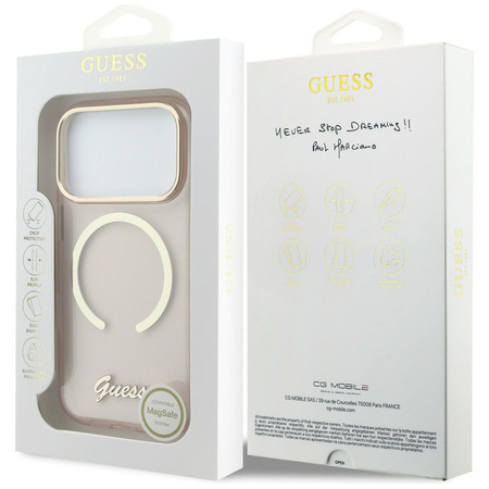 Etui Guess IML Script Metal MagSafe do iPhone 17 Pro różowy