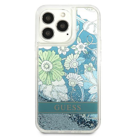 Guess GUHCP13XLFLSN iPhone 13 Pro Max 6,7" zielony/green hardcase Flower Liquid Glitter