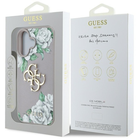 GUESS CASE DO IPHONE 16 GRINDED ROSES Z LOGO 4G OCHRONA PRZED USZKODZENIAMI