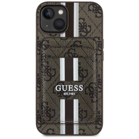Etui Guess 4G Stripes z portfelem Magsafe do iPhone 15 brązowy