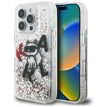 Etui Karl Lagerfeld Liquid Glitter       Choupette Logo do iPhone 16 Pro przezroczysty