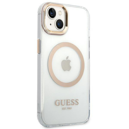 Etui Guess GUHMP14SHTRMD na iPhone 14 - złote Metal Outline Magsafe
