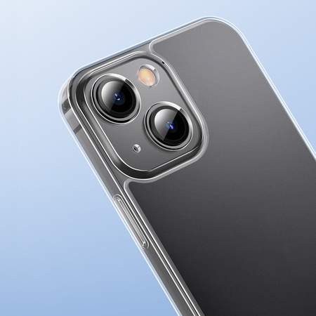 Baseus Frosted Glass Case etui pokrowiec do iPhone 13 sztywna obudowa z żelową ramką przezroczysty (ARWS000602)