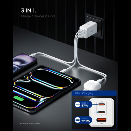 SPIGEN EE673EU ESSENTIAL 3-PORT NETWORK CHARGER 67W WHITE