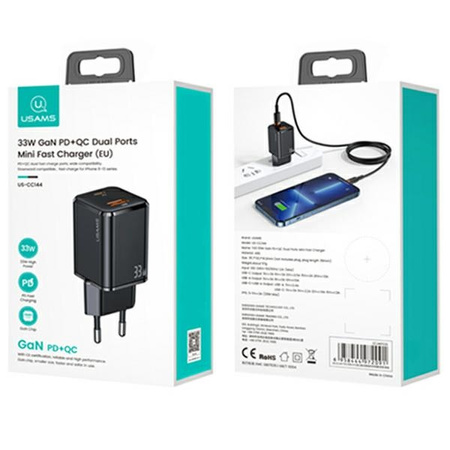 USAMS ŁADOWARKA SIECIOWA 1xUSB-C 1xUSB T43 DO TELEFONÓW APPLE DO LIGHTNING