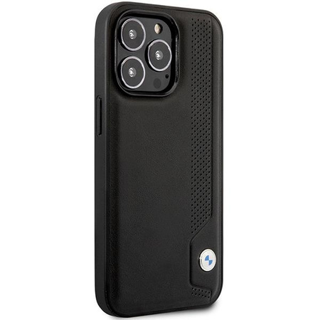 Etui BMW BMHCP14L22RBDK na iPhone 14 Pro - czarne Leather Blue Dots