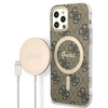 Zestaw Guess GUBPP12MH4EACSW Case+ Charger iPhone 12/12 Pro brązowy/brown hard case 4G Print MagSafe