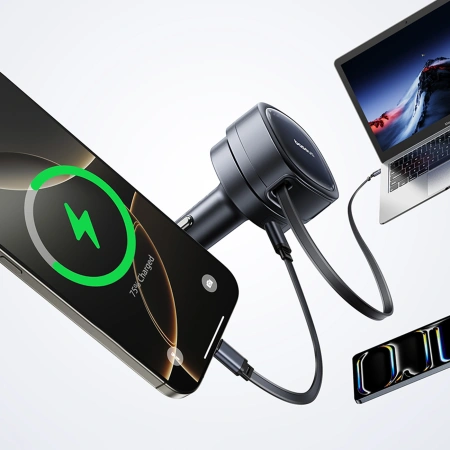 Ładowarka samochodowa Baseus PrimeTrip VR1 60W USB-A USB-C ze zwijanym kablem USB-C - czarna