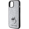 Etui Karl Lagerfeld Fixed Glitter Choupette Logo Metal Pin do iPhone 15 - srebrne
