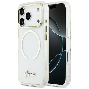 Etui Guess IML Script Metal MagSafe do   iPhone 17 Pro przezroczysty