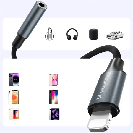 Adapter Wozinsky WALJ-01 Lightning - mini jack 3,5mm - czarny