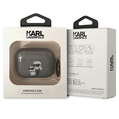 Etui Karl Lagerfeld KLAPHNKCTGK na AirPods Pro - czarne Glitter Karl&Choupette