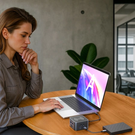 WOZINSKY HUB USB-C 12W 1 Z FUNKCJĄ ŁADOWANIA BEZPRZEWODOWEGO DO LAPTOPA
