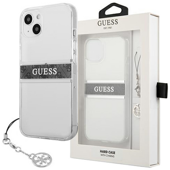 Guess GUHCP13SKB4GGR iPhone 13 mini 5,4" Transparent hardcase 4G Grey Strap Charm