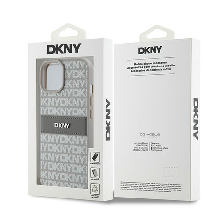 DKNY ETUI HARDCASE DO IPHONE 15 14 13 Z LEATHER MONO STRIPE & METAL LOGO