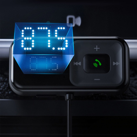 Baseus S-16 Transmiter FM Bluetooth 5.0 2x USB ładowarka samochodowa AUX MP3 TF micro SD 3,1 A czarny (CCTM-E01)