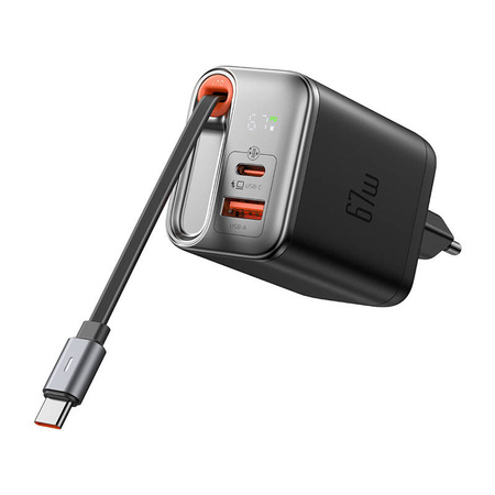 Ładowarka 2w1 USB-C+A McDodo CH-4100 67W GaN, kabel USB-C 65cm, czarna