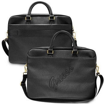 Torba Guess Saffiano Script na laptopa 16" - czarne