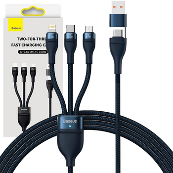 Baseus Flash Series II kabel USB Typ C / USB Typ A - USB Typ C / Lightning / micro USB 100 W 1,2 m niebieski (CASS030103)