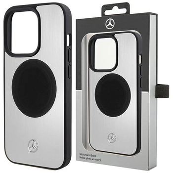 Etui Mercedes Leather&Alu MagSafe na iPhone 15 Pro - srebrne