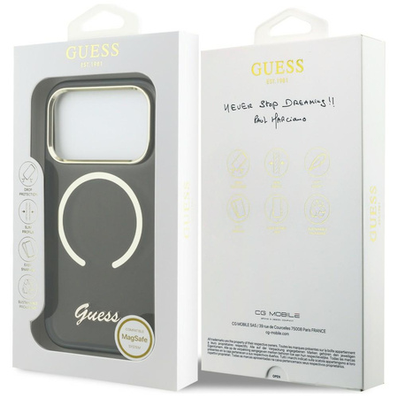 Etui Guess IML Script Metal MagSafe do iPhone 17 Pro Max czarny