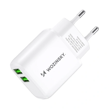 WOZINSKY ŁADOWARKA 2X USB-A 2,4A DO TELEFONÓW I URZĄDZEŃ BIAŁA KOMPAKTOWA