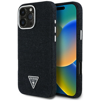 GUESS ETUI POKROWIEC TPU DO IPHONE 16 PRO DO MAGSAFE LOGO DENIM TRÓJKĄTNE