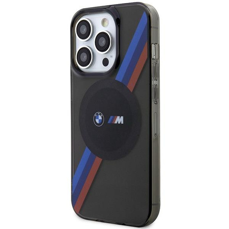 Etui BMW BMHMP14LHDTK na iPhone 14 Pro - szare Tricolor Stripes MagSafe