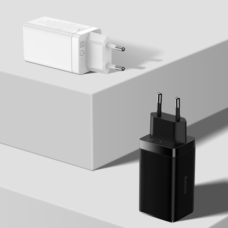 Baseus GaN3 Pro szybka uniwersalna ładowarka sieciowa GaN 2 x USB Typ C / USB 65W PD3.0, QC4.0+, AFC czarny + kabel USB Typ C - USB Typ C 1m (CCGP050101)