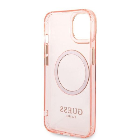 Guess GUHMP14SHTCMP iPhone 14 6,1" różowy/pink hard case Gold Outline Translucent MagSafe