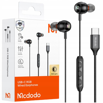 MCDODO SŁUCHAWKI PRZEWODOWE DO TELEFONU Z MIKROFONEM DOKANAŁOWE USB-C RGB