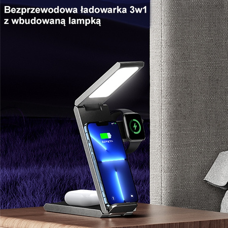 USAMS ŁADOWARKA INDUKCYJNA Z LAMPĄ 3W1 15W DO TELEFONÓW APPLE DO MAGSAFE
