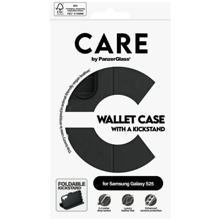 Etui CARE by PanzerGlass Feature Wallet Kickstand na Samsung Galaxy S25 - czarne