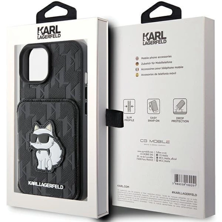 Etui Karl Lagerfeld Saffiano Cardslots and Stand Monogram Choupette do iPhone 15 - czarne
